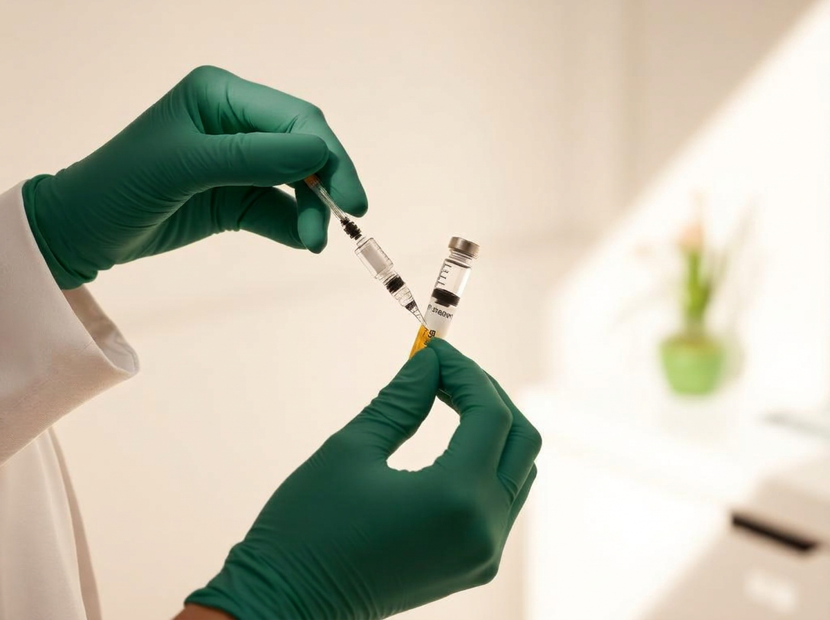 Clinician preparing a vitamin injection shot